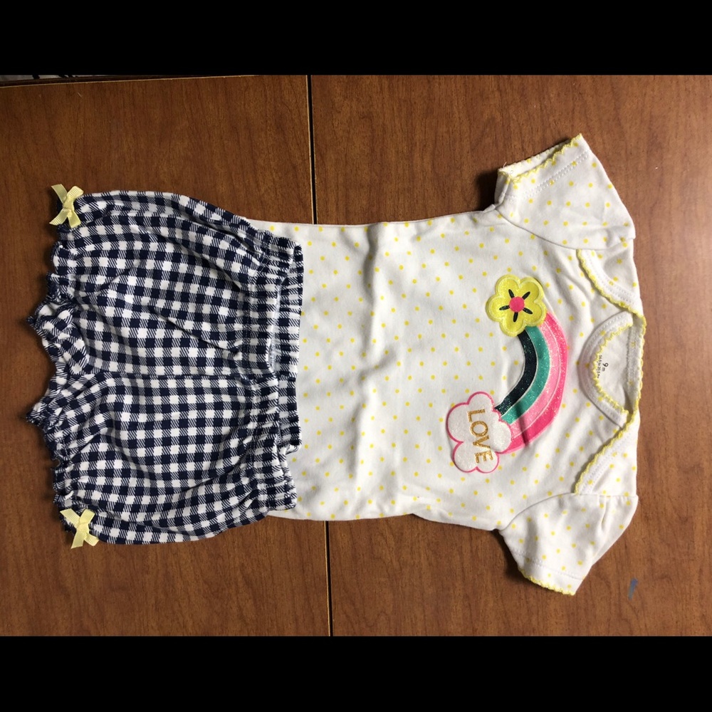 EUC Bbaby Starters Sz 9M 🌈 Onsie & Checker Shorts